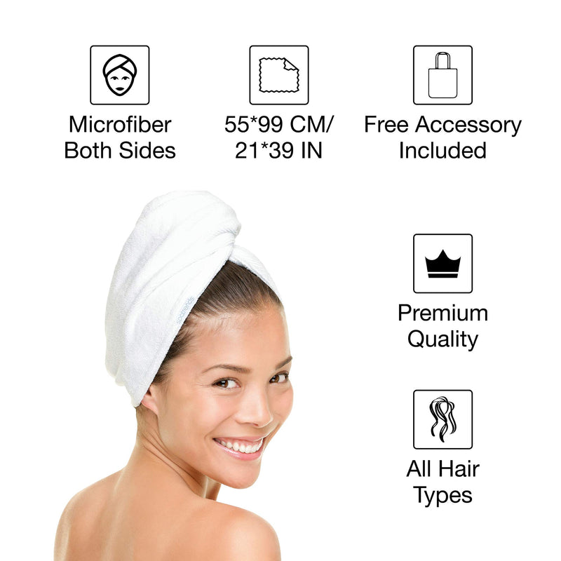 [Australia] - Hairworthy Hairembrace Microfiber Hair Towel. 22 x 39 inches Premium Quality, Super Absorbent Towel Perfect for Curly, Straight and Wavy Frizz-Free Styling. White Tote Bag Included. 