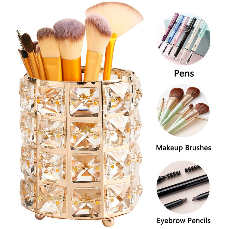 [Australia] - Tasybox Crystal Makeup Brush Holder Organizer, Handcrafted Cosmetics Brushes Cup Storage Solution (Gold) Gold 