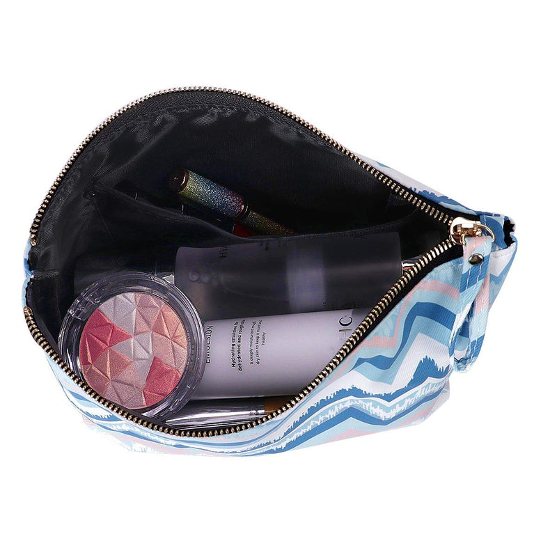 [Australia] - KAMO Makeup Bags - Cosmetic Bag for Women Zipper Pouch Travel Cosmetic Organizer Travel bags for toiletries Pencil case for Girls One Size Blue wave pattern 