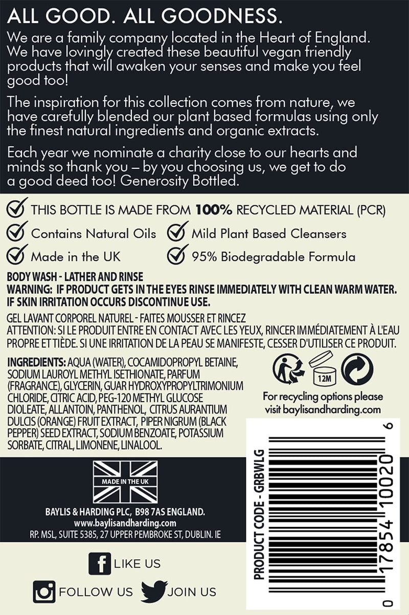 [Australia] - Baylis & Harding Goodness Body Wash Bundle: 3 x Lemongrass & Ginger 500ml and 3 x Oud, Cedar & Amber 500ml (6 bottles) - Vegan Friendly Body Wash Bundle 1 