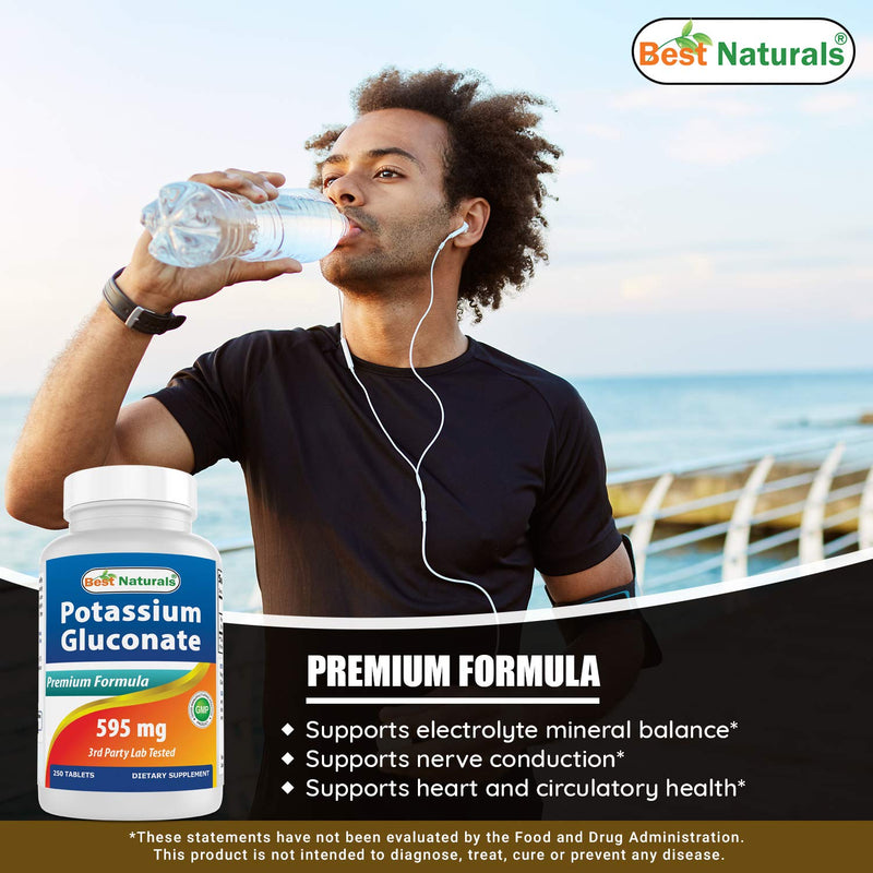 [Australia] - Best Naturals Potassium Gluconate 595 mg 250 Tablets (250 Count (Pack of 1)) 250 Count (Pack of 1) 