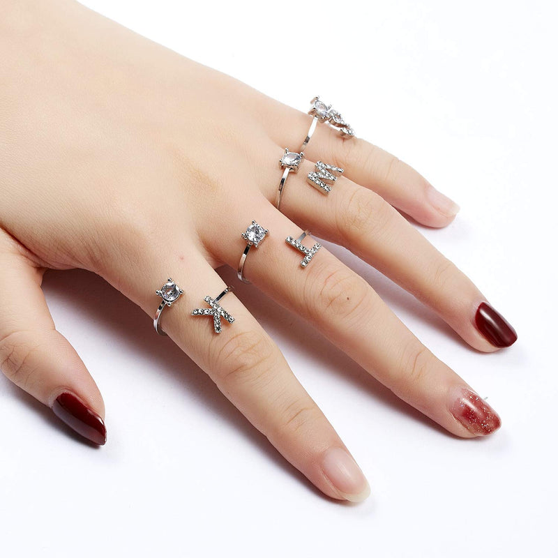 [Australia] - RINHOO 2PC/Set Initial Letter Alphabet Knuckle Rings A-Z Silver and Gold Crystal Adjustable Finger Ring for Women Girl Jewelry (gold+silver ) A 