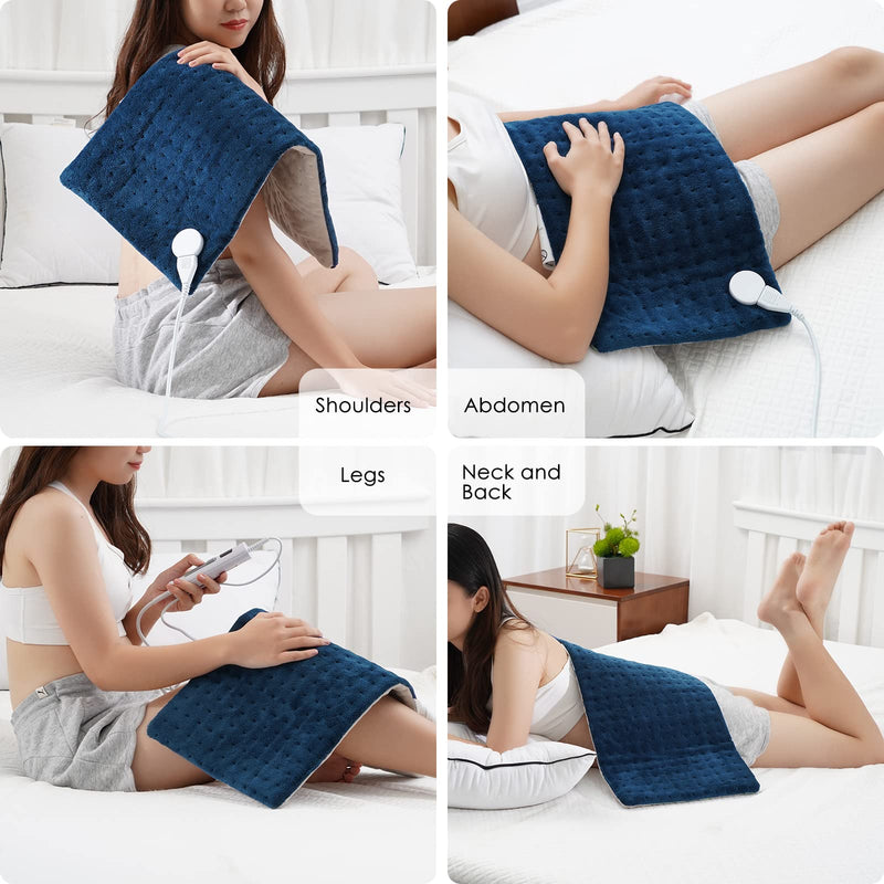 [Australia] - Heated Pad, Electric Heating Pad for Neck/Shoulder/Back/Knee, Heat Option of 6 Levels and Timer Settings Auto Shut Off, Wasbhable, 12" x 24" Blue 