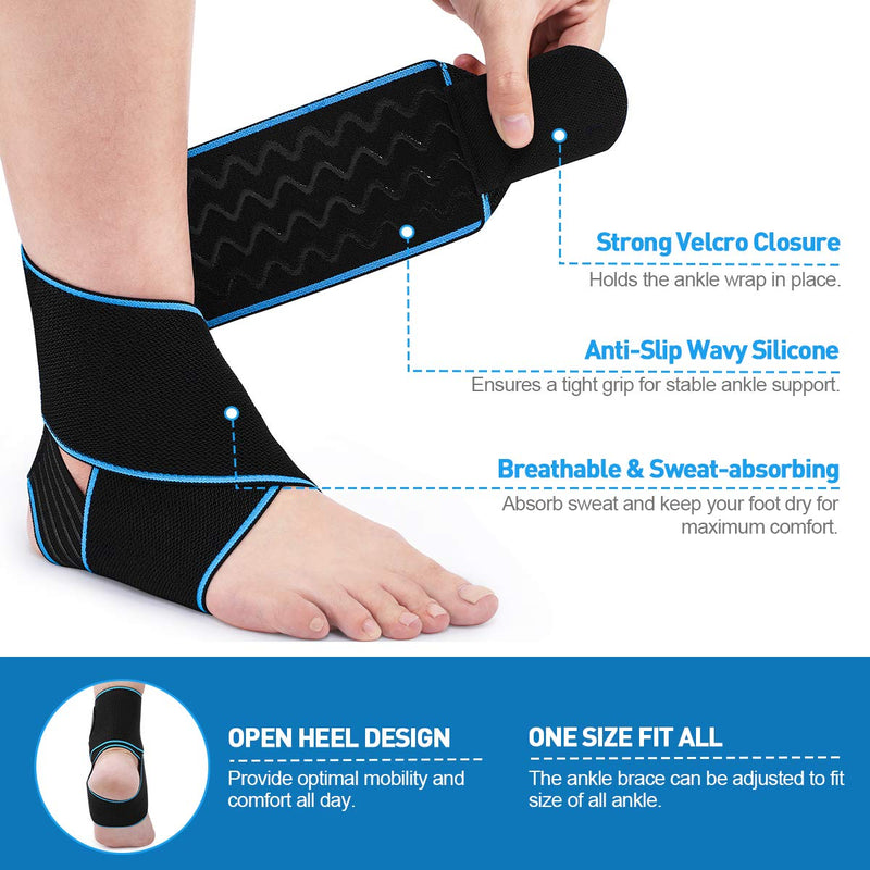 [Australia] - WASPO Ankle Support Brace - Adjustable Ankle Brace Wrap Strap for Sports Protect, Plantar Fasciitis, Achilles tendonitis, Ligament Damage, Injury Recovery, One Size for Men Women 1 PC Blue Blue-1pc 