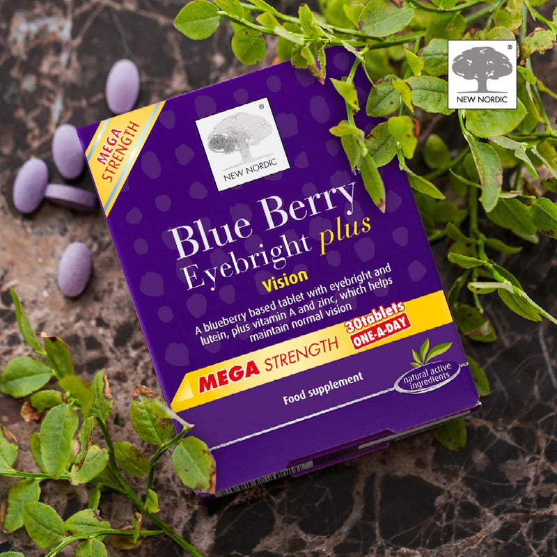 [Australia] - New Nordic Blue Berry Mega Strength - One-A-Day Tablets - 30 Tablets - Blue Berry Eyebright Plus - Natural Vegan Eye Supplement Tablets - Suitable for Women and Men 