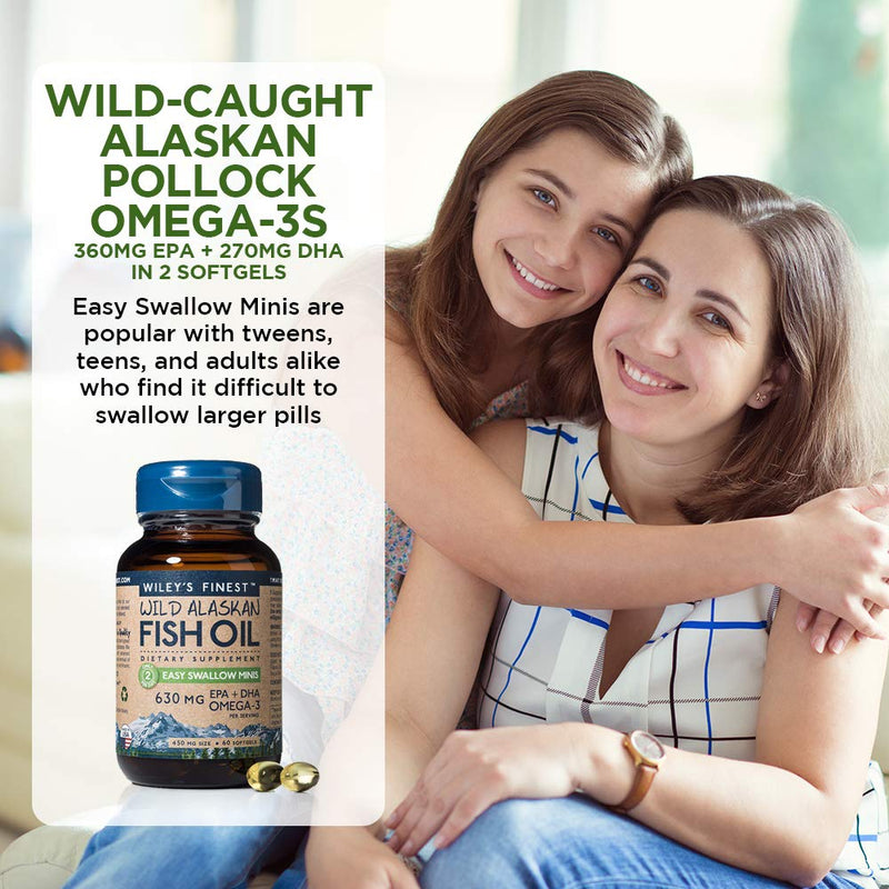 [Australia] - Wild Alaskan Omega-3 Fish Oil - Easy Swallow Minis 2X Double Strength 630mg EPA + DHA Natural Supplement 180 Mini Softgels 180 Count (Pack of 1) 