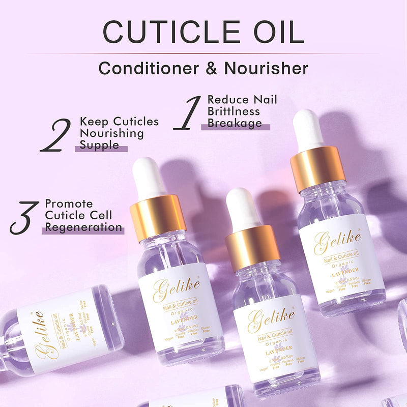 [Australia] - Gelike ec Organic Cuticle Nail Oil 15ml Vitamin B& E Essential Oil Moisturize with Convinient Dropper Design, Nail Cuticles Oils Treatment Damaged Dry for Nail Care Repair Growth-Lavender Scented 15 ml (Pack of 1) 