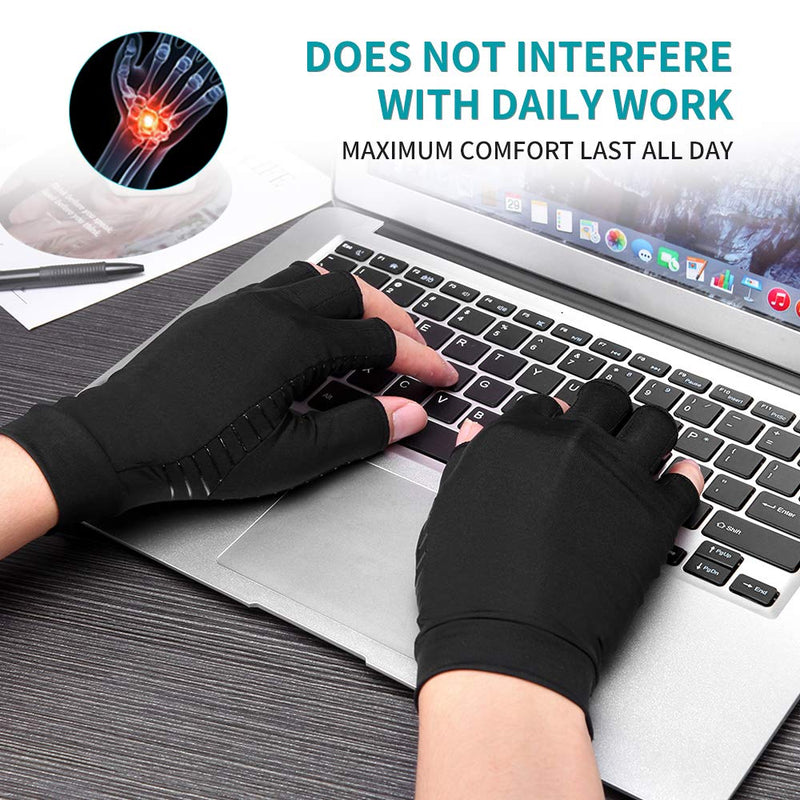 [Australia] - Ricbestlab Copper Compression Arthritis Gloves, Best Copper Infused Glove for Women and Men, Fingerless Compression Gloves, Pain Relief and Healing for Arthritis, Carpal Tunnel, 1 Pair, Black (Large) Large (1 Pair) 