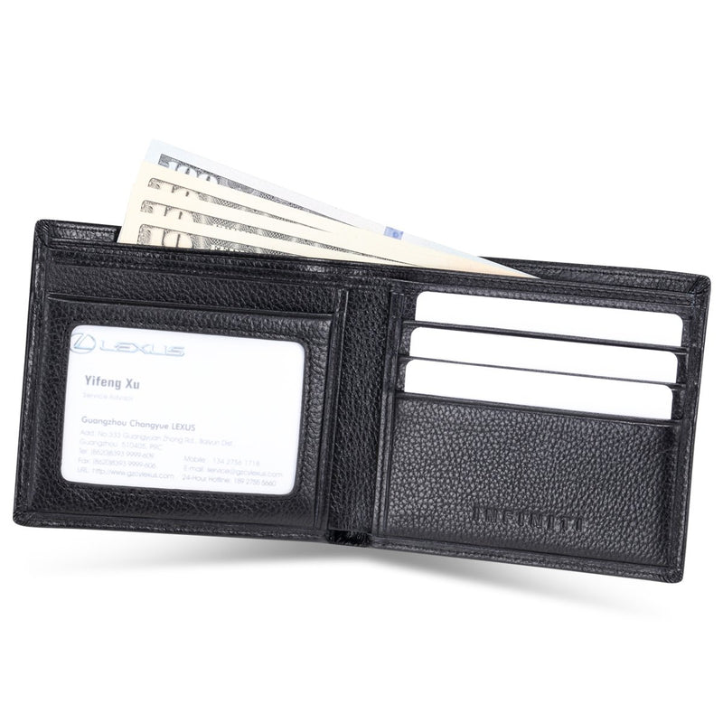[Australia] - Leather Wallets Infiniti Bifold Wallet with 3 Credit Card Slots and ID Window - Genuine Leather, Black 