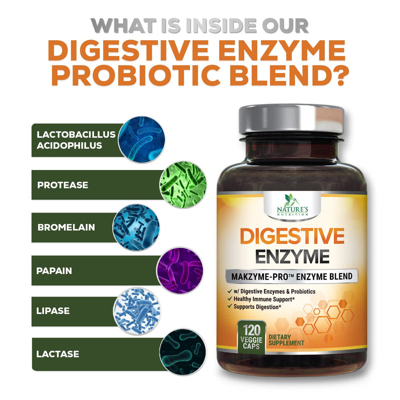 [Australia] - Digestive Enzymes with Probiotics, Bromelain and Papain - Gentle Digestion Support Multi-Enzyme Supplement for Women and Men - Daily Support for Gas, Bloating and Digestion, Non-GMO - 120 Capsules 120 Count (Pack of 1) 