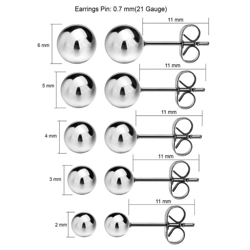[Australia] - JewelrieShop Ball Earrings 316L Surgical Steel Earrings Round Ball Stud Earrings Set for Women Girls #01. Steel, 2-6mm 
