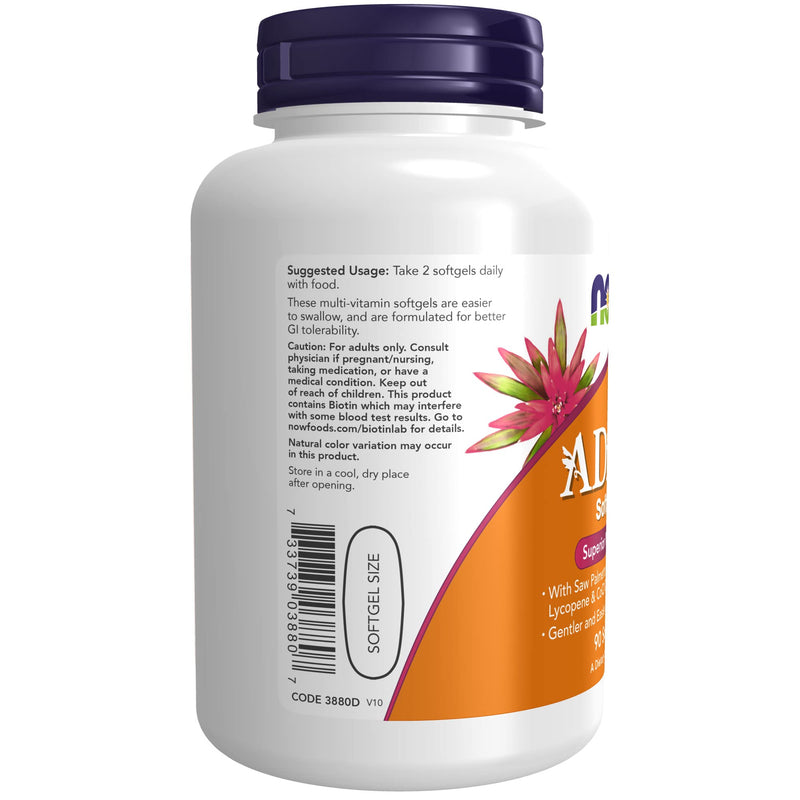 [Australia] - NOW Supplements, ADAM™ Men's Multivitamin with Saw Palmetto, Plant Sterols, Lycopene & CoQ10, 90 Softgels 