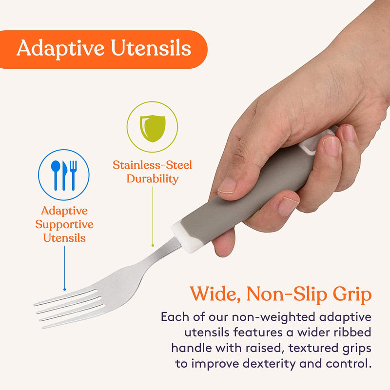 [Australia] - Special Supplies Adaptive Utensils 5-Piece Set Non-Weighted, Non-Slip Handles for Hand Tremors, Arthritis, Parkinson’s or Elderly Use - Stainless Steel Knife, Rocker Knife, Fork, Spoons - Gray 