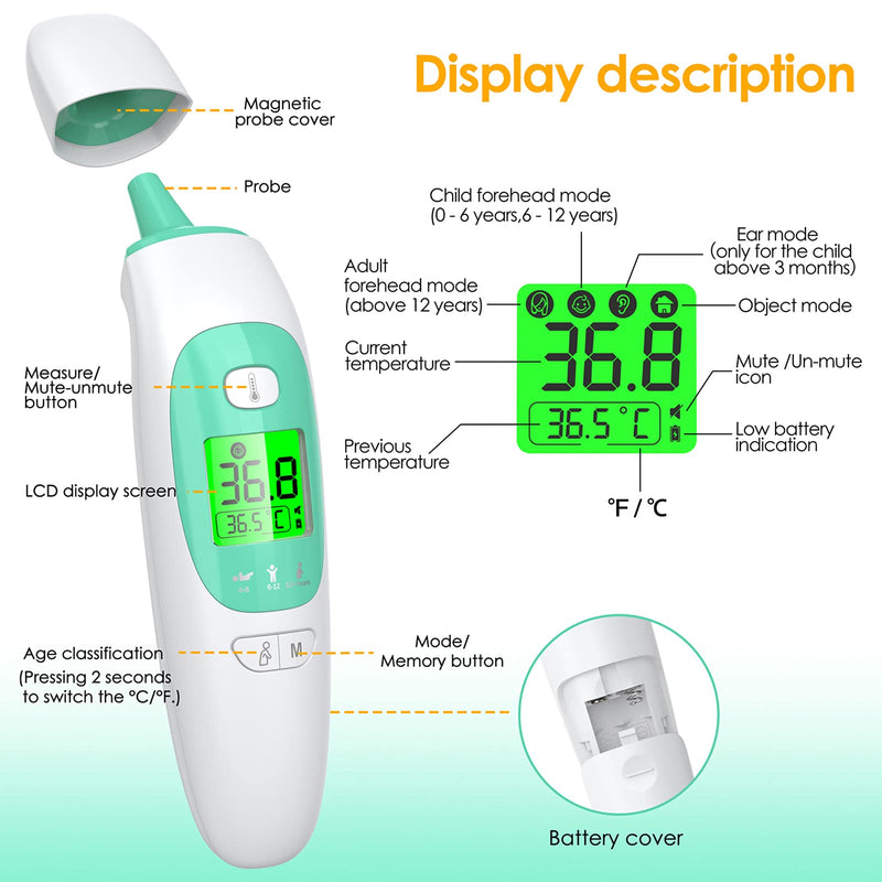 [Australia] - Infrared Digital Ear and Forehead Thermometer, KKmier Non Contact Medical Temperature Thermometer for Adults Children Baby and Object Surface High Temperature Alarm CE 