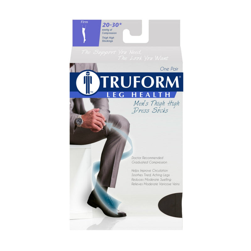[Australia] - Truform Compression Socks, 20-30 mmHg, Men's Dress Socks, Thigh High Over Knee Length, Black, Large Large (1 Pair) 