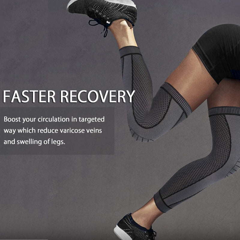 [Australia] - Full Leg Sleeves Long Compression Leg Sleeve Knee Sleeves Protect Leg, for Man Women Basketball, Arthritis Cycling Sport Football, Reduce Varicose Veins and Swelling of Legs(Pair) Black Large (1 Pair) 