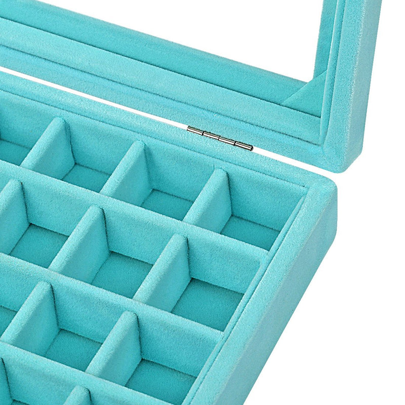 [Australia] - Ivosmart Velvet Glass Jewelry Ring Display Organiser Box Tray Holder Earrings Storage Case (Light Blue) Light Blue 