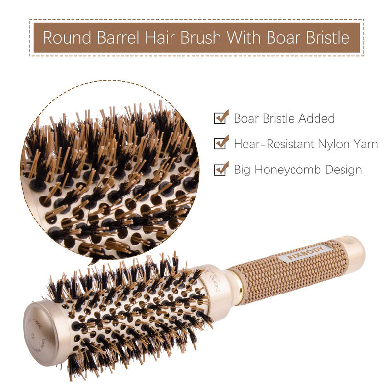 [Australia] - FIXBODY Round Barrel Nano Thermal Ceramic Coating & Ionic Tech Hair Brush with Boar Bristles, for Hair Blow Drying, Styling, Curling, Straightening(2.5 Inch, Barrel 1.25 Inch, Gold) 2.5 Inch (Pack of 1) 