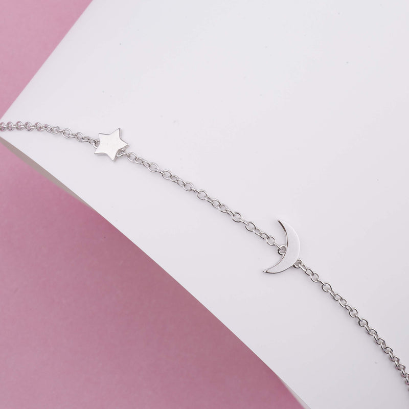 [Australia] - VENSERI S925 Sterling Silver Jewelry Moon and Star Adjustable Bracelet Anklet Birthday Gift Anklet 10inch 