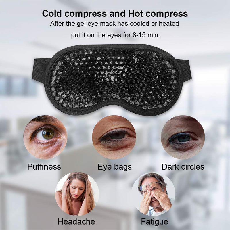 [Australia] - Permotary 2PCS Gel Eye Mask Reusable Hot Cold Compress Pack Eye Therapy ,Therapeutic Gel Eye Spa Pad for Puffiness /Dark Circles/Eye Bags /Dry Eyes/Headaches/Migraines/Stress Relief-Black&Gray Black&Gray 
