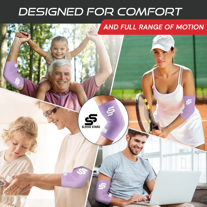 [Australia] - Sleeve Stars Elbow Compression Sleeve for Women & Men, Tennis Elbow Brace for Tendonitis and Tennis Elbow Sleeve for Elbow Pain & Arthritis, Arm Protector Support Wrap for Golf & Other Sports (S-XXL) L: 10"-12" Light Purple 