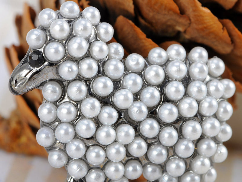 [Australia] - Alilang Gun Metal Tone Faux Pearl White Sheep Lamb Goat Brooch Pin 