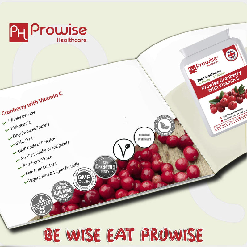 [Australia] - Double Strength Cranberry Tablets 10,000mg I 90 Cranberry Tablets High Strength with Added Vitamin C I Made in The UK by Prowise Healthcare 
