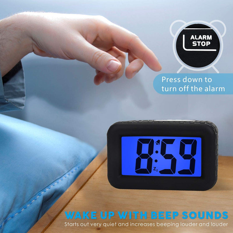 [Australia] - Digital Alarm Clock - Plumeet Kids Alarm Clock with Snooze and Backlight - Simple Travel Clocks Large LCD Display - Loud Alarm Clock for Bedroom - Battery Powered (Black) Black 