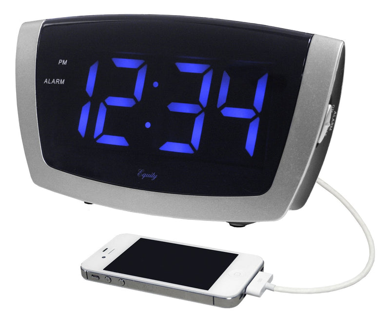 [Australia] - Equity by La Crosse 75904 LED Blue Digit Alarm Clock with USB Charging Port, Black 