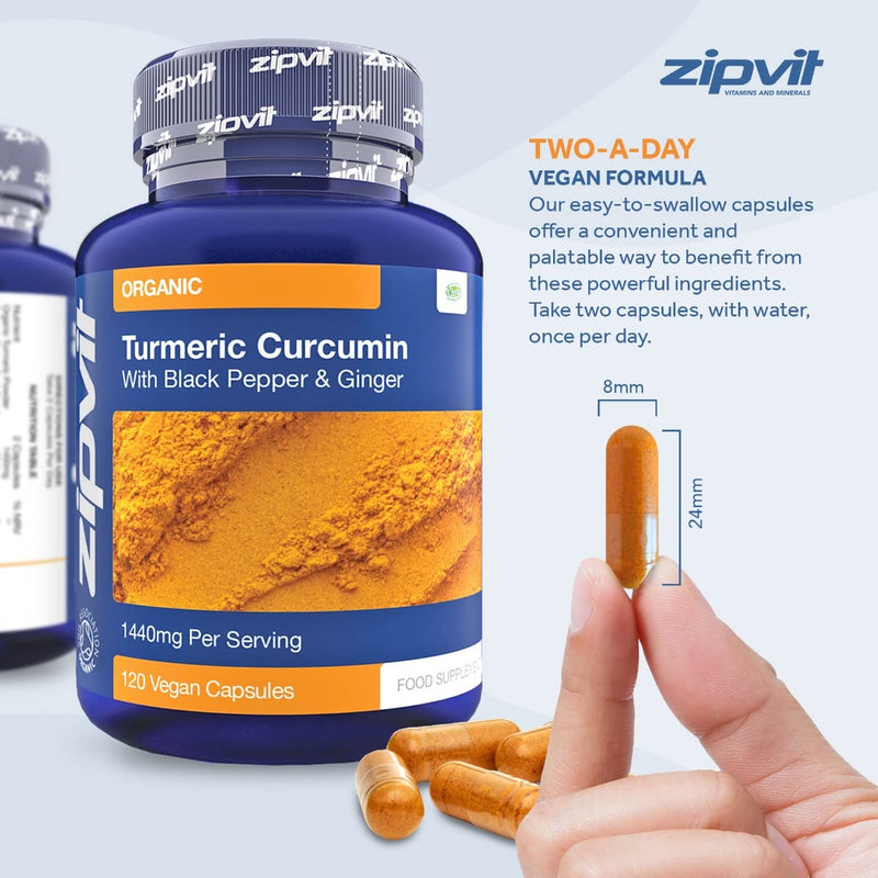 [Australia] - Organic Turmeric Curcumin 1440mg with Black Pepper & Ginger, 120 Vegan Capsules (2 Month Supply). Soil Association Certified. Vegetarian Society Approved. 