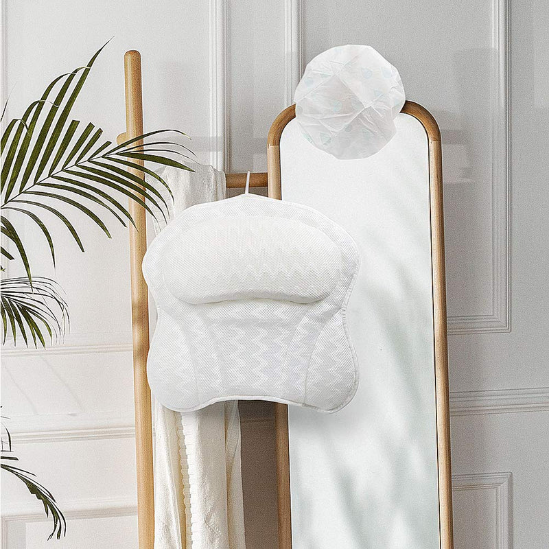 [Australia] - Bath Pillow,Lcogete Bath Pillows for Shower Tub Women Men Neck and Shoulder Support Rest 3D Air Mesh Breathable Bathtub Spa Bathroom Pillow with Power Suction Cups Washable- White 