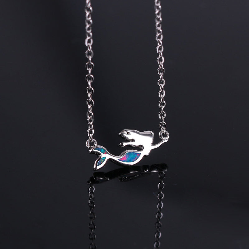 [Australia] - KELITCH Created-Opal Antlers Pendant Necklace 925-sterling-silver Dainty Cute Animal Charm Choker Necklaces Gift for Women Red Fairytale 