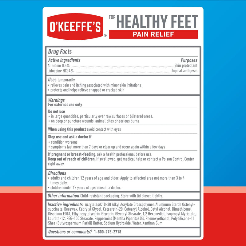 [Australia] - O'Keeffe's for Healthy Feet Pain Relief Skin Protectant Cream, 3 Ounce Tube (Pack of 1) 