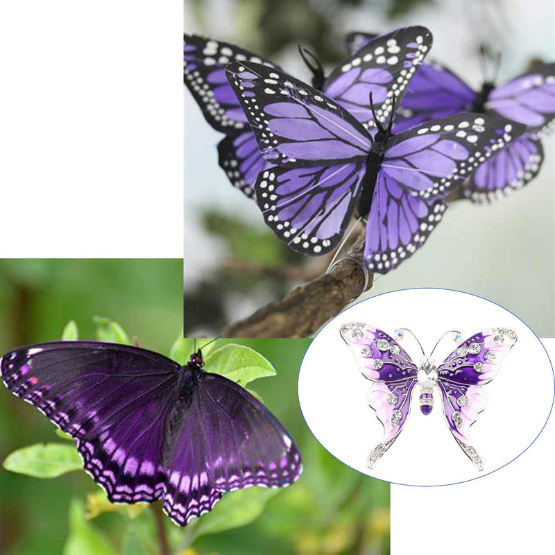 [Australia] - FEELMEM Crystal Rhinestone Butterfly Brooch Pin Blue Color Butterfly Brooches for For Women Girls Wedding/Banquet/Birthday Party purple 