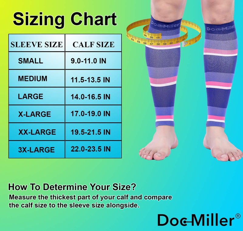 [Australia] - Doc Miller Calf Compression Sleeve Men and Women 20-30 mmHg, Shin Splint Compression Sleeve, Medical Grade Socks for Varicose Veins and Maternity 1 Pair X-Large Purple Pink Peach Calf Sleeve BlackPurplePinkPeach 