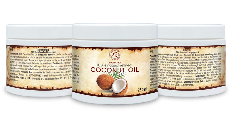 [Australia] - Coconut Oil 8.45 oz - Cocos Nucifera Oil - Indonesia - 100% Pure & Natural Cold Pressed - Best Benefits for Skin Hair Face Body Care - Unrefined Coconut Oils by Aromatika 