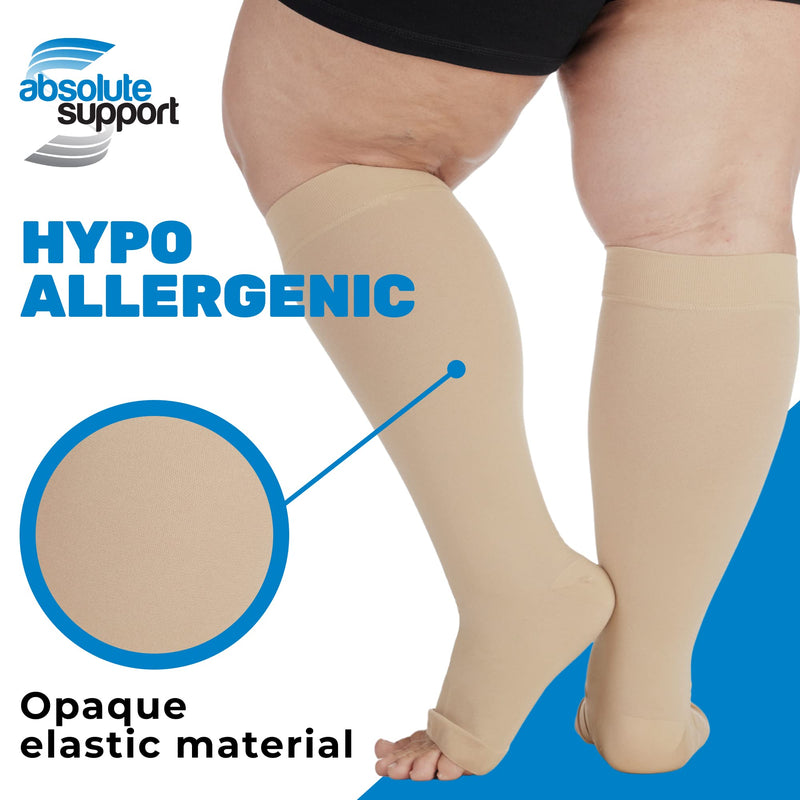 [Australia] - 2XL-7XL Plus Size Big and Tall Compression Socks 20-30mmHg - Wide Calf Open Toe 4X-Large Beige 