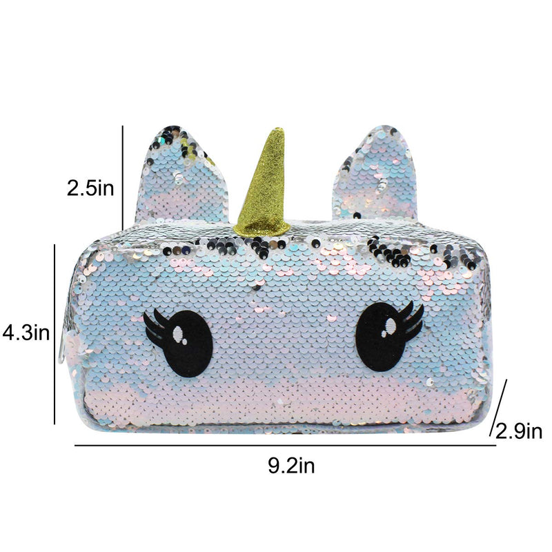 [Australia] - mossty Girl's Purse Glitter Reversible Sequins Unicorn Cartoon Coin Wallet Makeup Bag Cosmetic Storage Bag for Kids ( silver) 