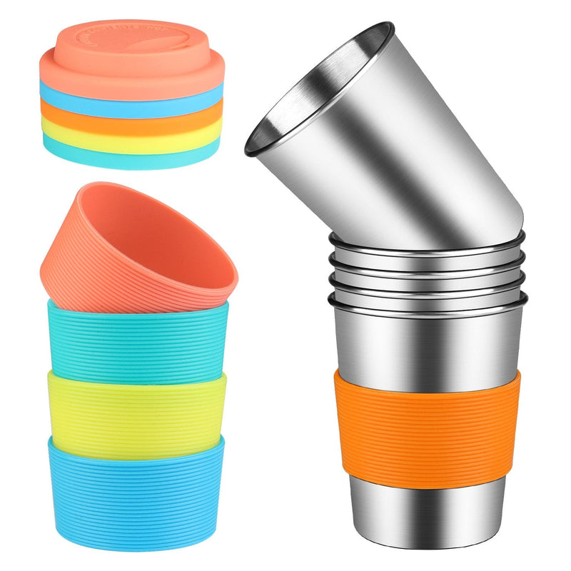 [Australia] - Kids Stainless Steel Cups With Silicone Lids & Sleeves, Kereda 5 Pack 8 oz. Drinking Tumblers Eco-Friendly BPA-Free for Children and Toddlers, Adults 