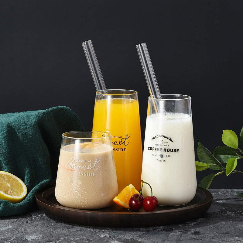 [Australia] - ALINK Reusable Glass Boba Straws, 14mm Extra Wide Clear Smoothie Straws for Bubble Tea, Pack of 4 with 1 Case and 2 Brush 