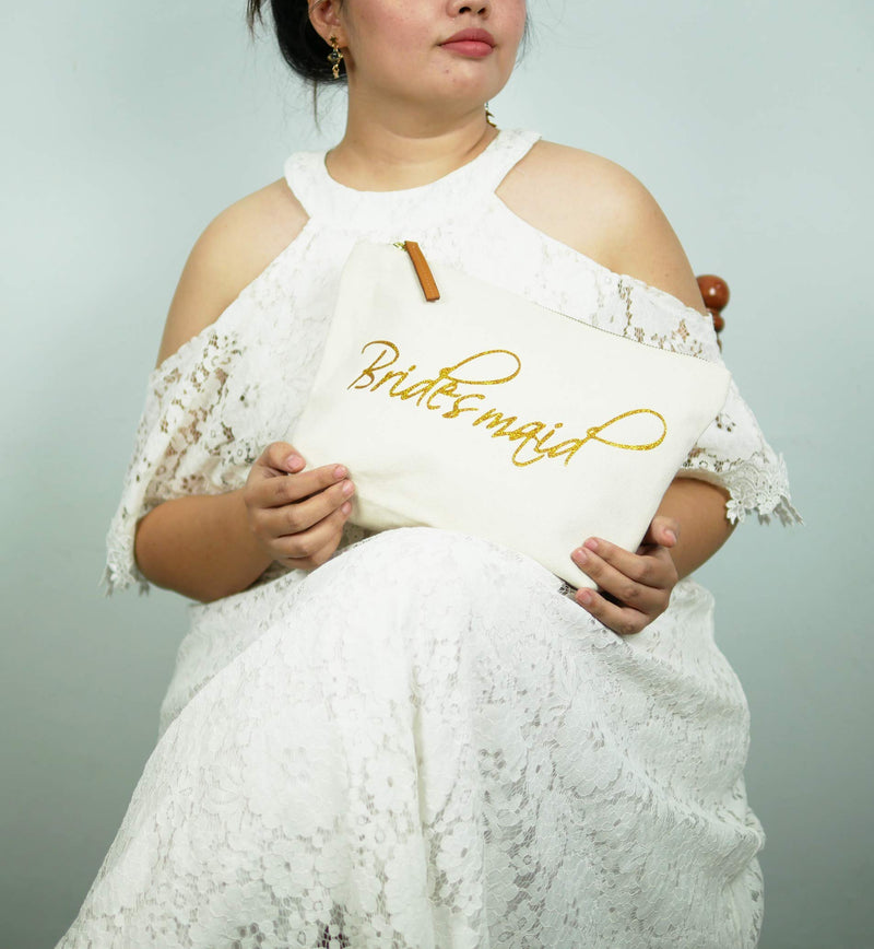 [Australia] - PumPumpZ Wedding Canvas Cosmetic Bag"Bridesmaid" - Bridal Shower Bachelorette Gifts. (Clutch Bridesmaid) Clutch Bridesmaid 