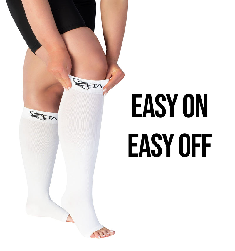 [Australia] - Zeta Socks Open Toe XXXL 26 Inch Wide Calf Plus Size Compression (1 Pair) White 