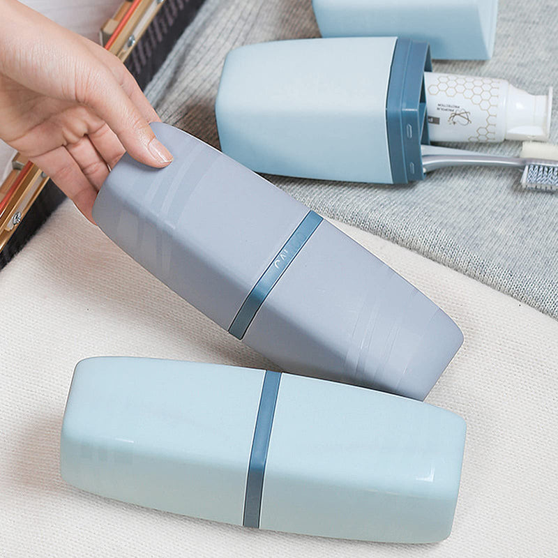 [Australia] - FORYNXHWIN 2 Pcs Travel Toothbrush Cup Travel Toothbrush Case Washing Cup Toothbrush Holder Travel Cup for Travel Hiking Camping Business Trip Bathroom（Blue and Grey） 