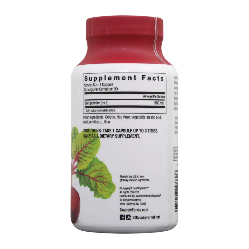 [Australia] - Country Farms Bountiful Beets Root Capsules, Wholefood Beet Extract Superfood, Natural Nitric Oxide Booster, Circulation and Immune Support, 90 Count, 90 Servings 