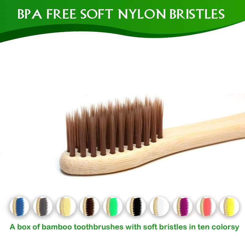 [Australia] - 10 Pcs Bamboo Toothbrush with Coloured Soft Bristles Eco Friendly Biodegradable Organic Natural Wood Toothbrush for Sensitive Gums 10 Multicolour 