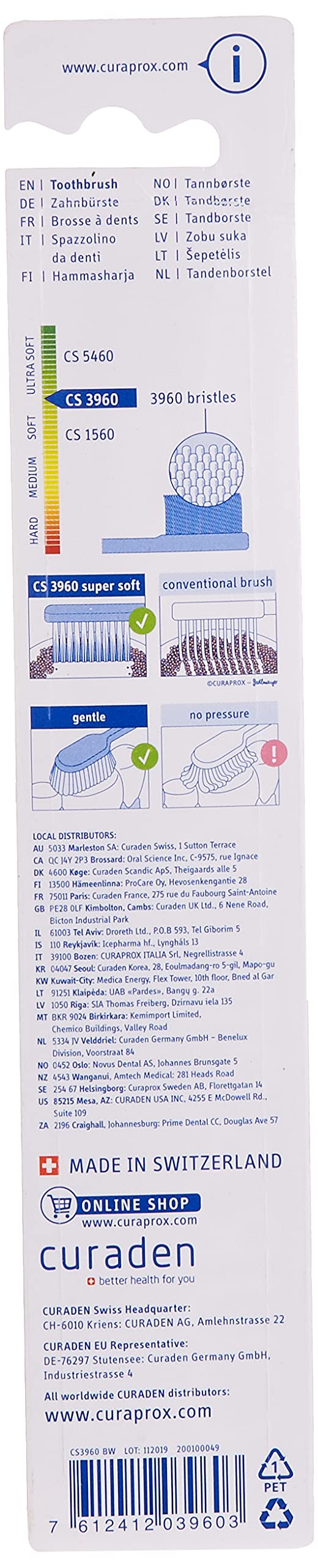 [Australia] - Curaprox CS 3960 Toothbrush Super Soft, Pack of 1, Assorted Color 