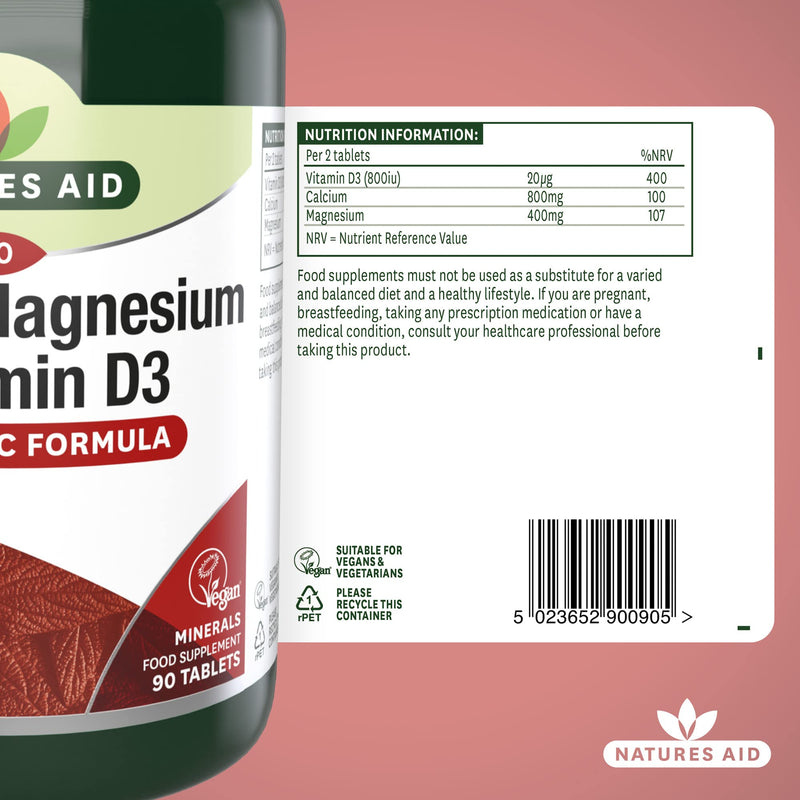 [Australia] - Natures Aid Calcium, Magnesium and Zinc, Maintain Normal Bones, Teeth and Muscle Function, Vegan, 90 Tablets 
