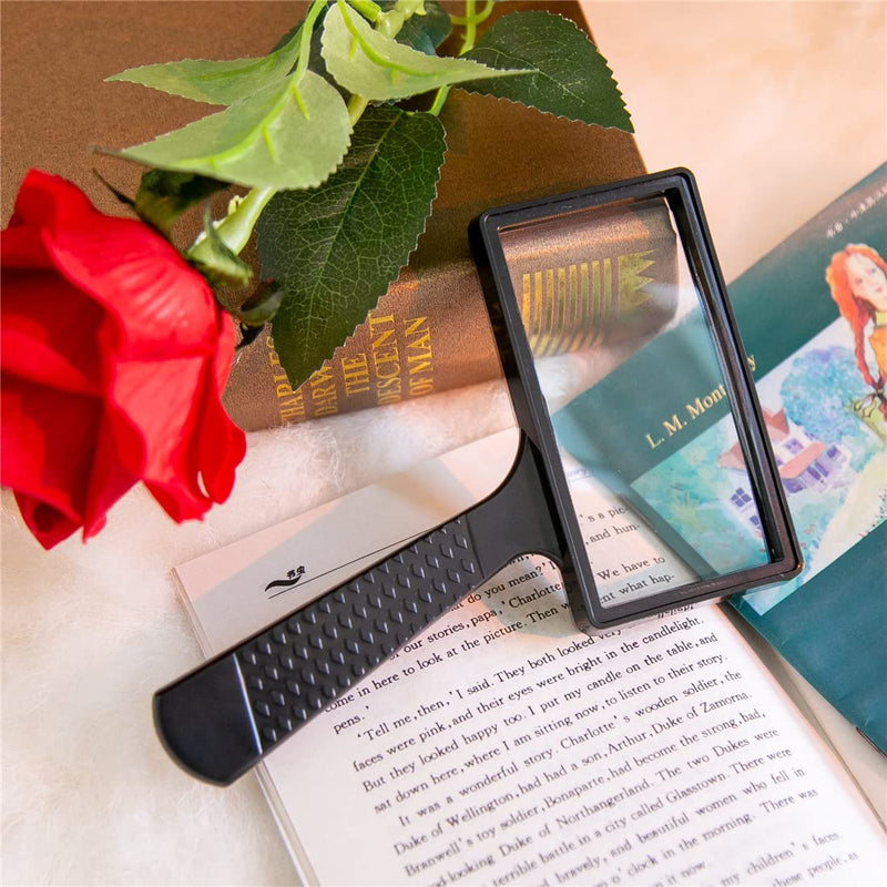 [Australia] - Large Rectangular Handheld Magnifying Glass，5X Magnification，4x2inches Handheld Magnifier，Scratch Resistant Glass Lens，Large Horizontal Viewing Area，for Seniors Reading，Hobbies，Repai， Observation 
