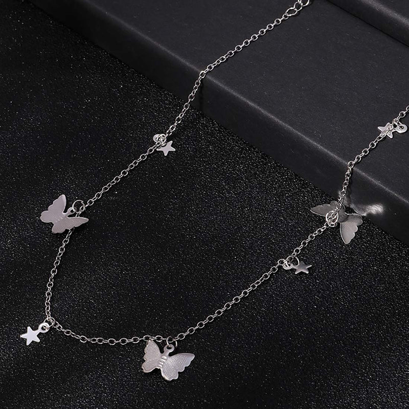 [Australia] - ROSTIVO Butterfly Necklace for Women and Girls Cute Star Butterfly Choker Necklace (Silver) 