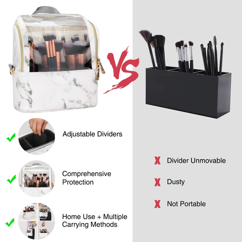 [Australia] - MONSTINA Marble Makeup Brush Holder Organizer Bag,Portable Cosmetic Brush Bag Case for Professional Makeup Artist Travel,with Shoulder Strap and Divider for Makeup Tool Eyebrow Pencil White 